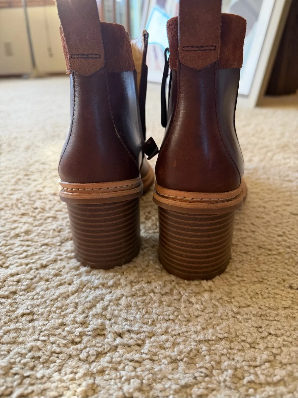 Clarks Women's Brown Leather Block Heel Ankle Booties